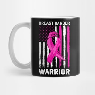 Breast Cancer Warrior No One Fight Alone US Flag Pink Ribbon Mug